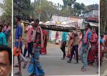 ব্যাঞ্জোর সুরে নৃত্যরত নাতিদের কাঁধে দোলায় চড়ে চিরবিদায় নিলেন শান্তিপুরের শতায়ূ নিমাই পন্ডিত