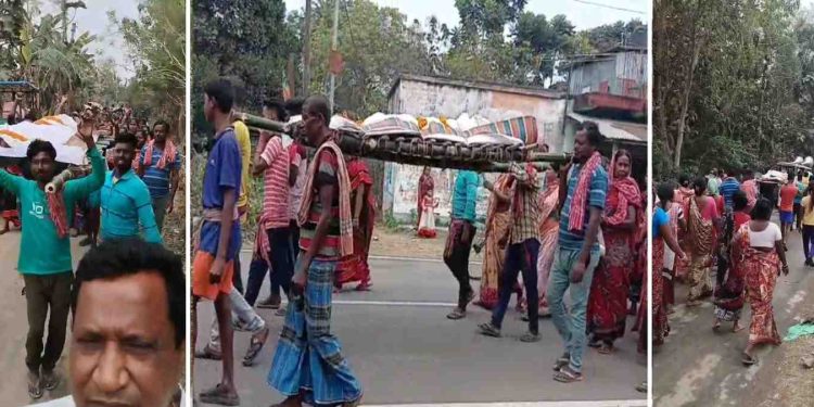 ব্যাঞ্জোর সুরে নৃত্যরত নাতিদের কাঁধে দোলায় চড়ে চিরবিদায় নিলেন শান্তিপুরের শতায়ূ নিমাই পন্ডিত