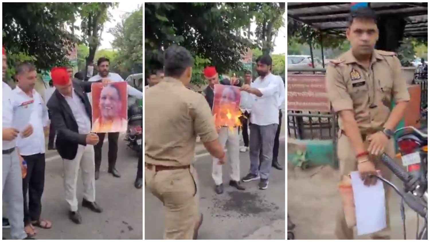 যোগী আদিত্যনাথের ছবি কিছুতেই পোড়াতে পারলো না অখিলেশের দলের নেতা, শেষে কেড়ে নিয়ে সযত্নে নিজের পকেটে পুরে নিলেন তরুন পুলিশ আধিকারিক, ভাইরাল ভিডিও 