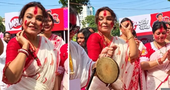 এবারের দুর্গাপূজায় বাংলাদেশি মুসলিম মেয়েদের মধ্যে উন্মাদনা নজর কেড়েছে সকলের ; বিজয়ার দিন সিঁদূর খেলায় মাতলেন অভিনেত্রী মেহের আফরোজ