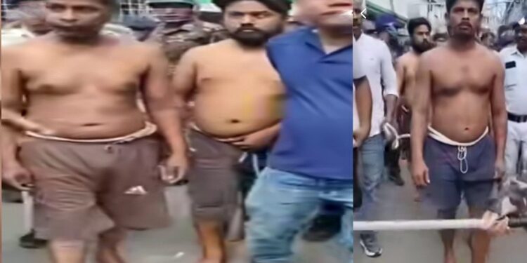 রাতে মেয়ের প্রেমিক ও তার বাবাকে বিবস্ত্র করে ঘোরানো প্রেমিকার বাবা ও মামাকে আজ দিনের বেলায় অর্ধনগ্ন করে ঘোরলো পুলিশ