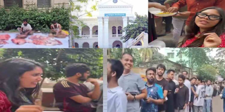 মহাষ্টমীর দিন ঢাকার জগন্নাথ বিশ্ববিদ্যালয়ের ভিতরে গরু জবাই করে পিকনিক করল জামাত ইসলামির জিহাদি ছাত্রগোষ্ঠী ; তারা শ্লোগান তোলে : “শাহজালালের বাংলায় হিন্দুত্ববাদের ঠাঁই নাই” 